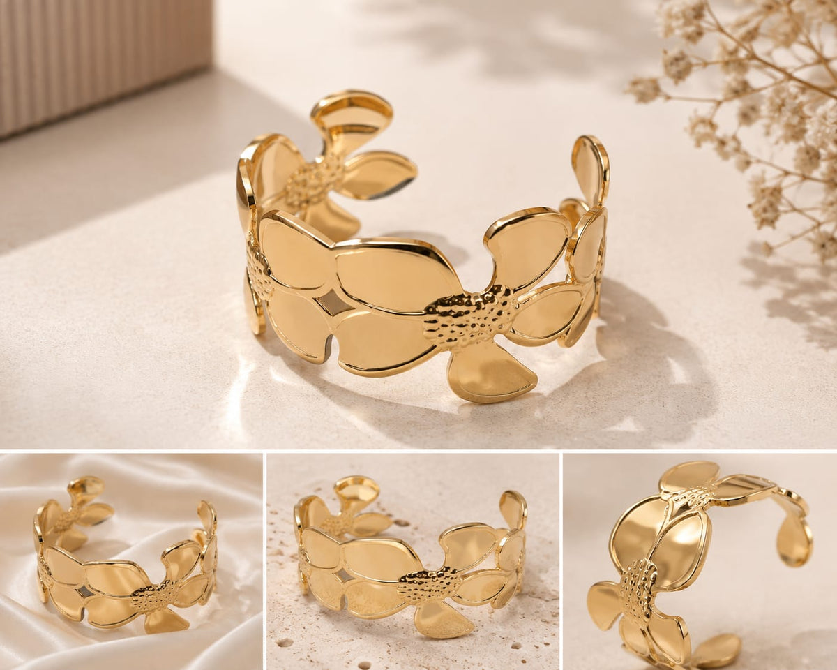 Golden Floral Cuff Bracelet