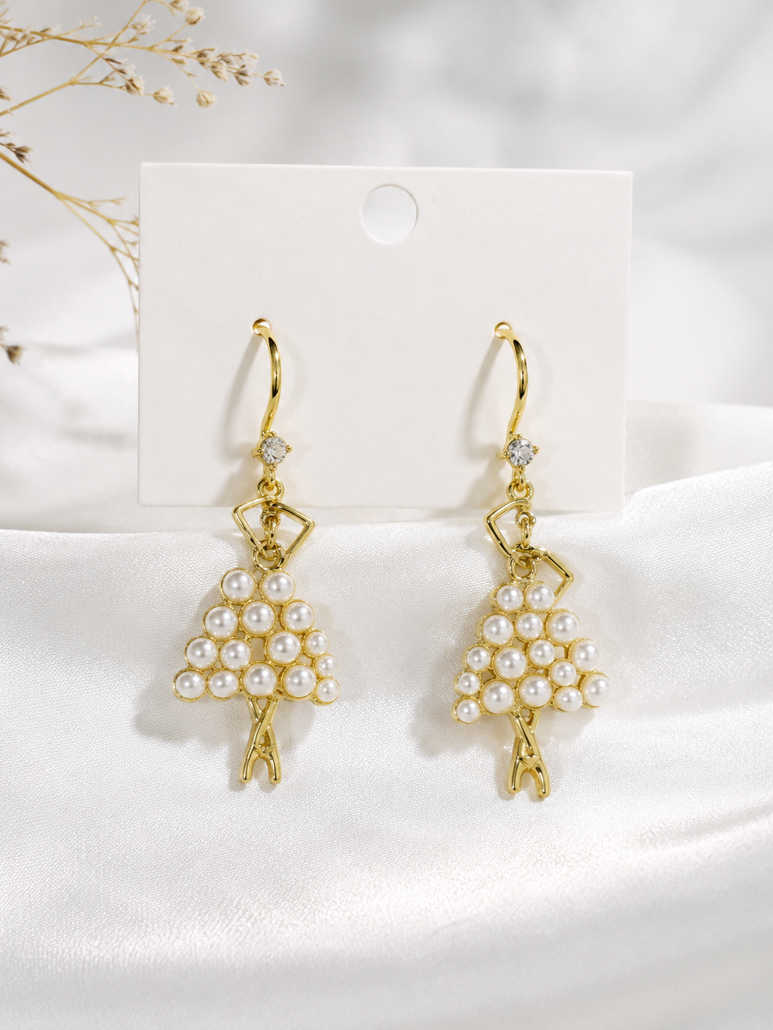 Pearl Tree Drop Earrings – 18K Gold Plated