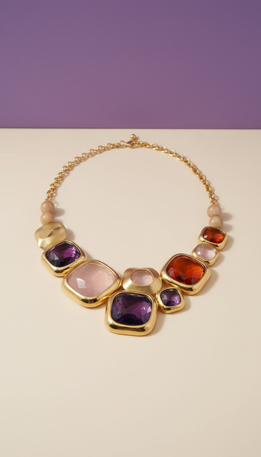 Gold-Plated Necklace with Semi-Precious Stones