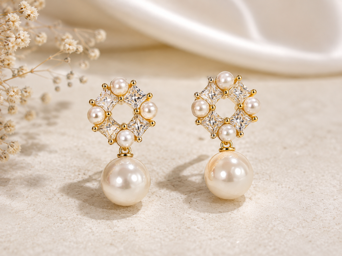 Pearl Crystal Drop Earrings