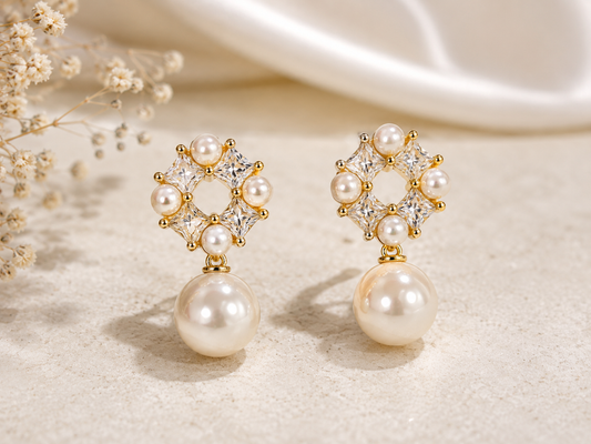 Pearl Crystal Drop Earrings