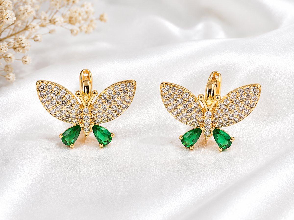 Emerald Butterfly Crystal Earrings