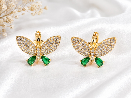Emerald Butterfly Crystal Earrings