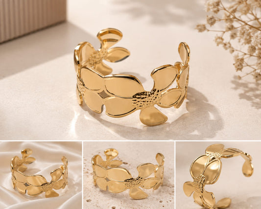 Golden Floral Cuff Bracelet